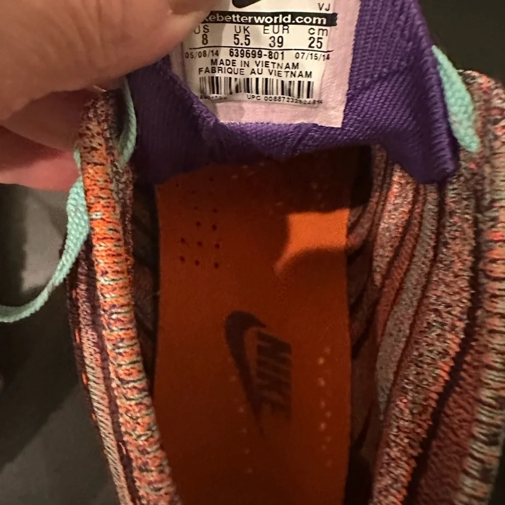 Nike Flyknit Chukka Multicolor Knit Sneakers Teal Laces Purple Swoosh Women’s 8